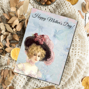 Victorian Lady in Pink Feathered Hat Postcard