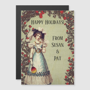 Victorian Lady in the Red Rose Garden with Fan