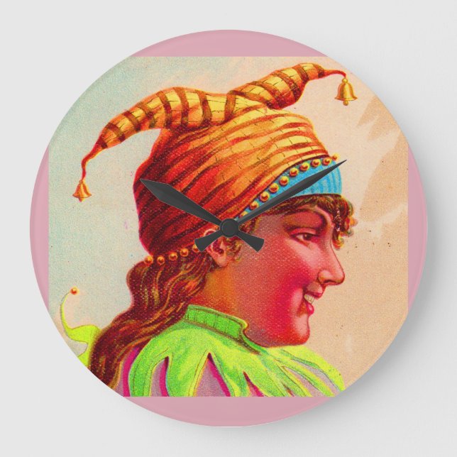 Victorian lady jester large clock (Front)