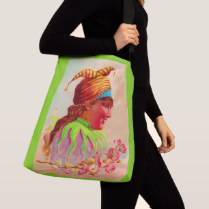 Victorian lady jester print crossbody bag