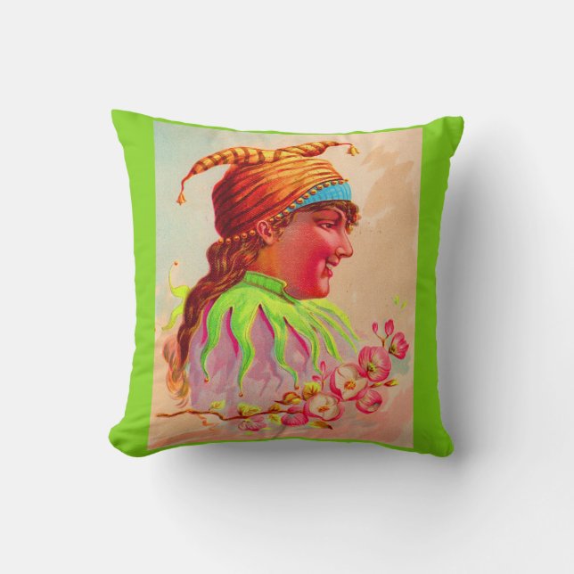 Victorian lady jester print cushion (Front)