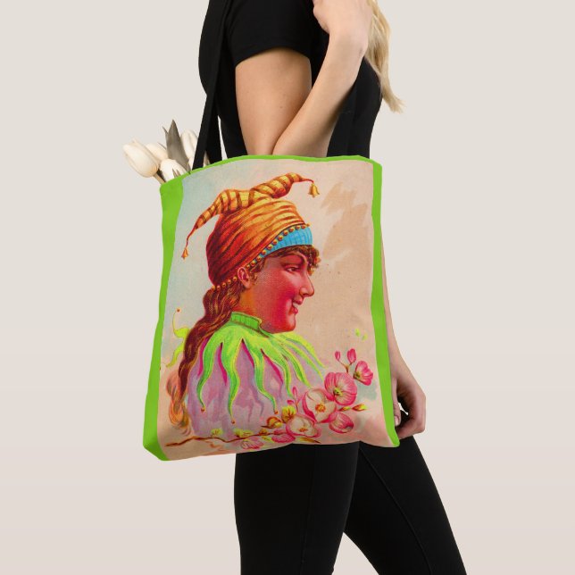 Victorian lady jester print tote bag (Close Up)