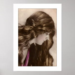 victorian lady, long hair profile poster