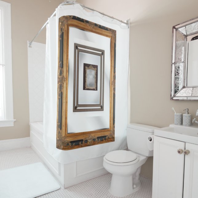 Victorian lady mirror shower curtain (In Situ)