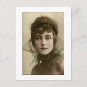 victorian lady net high collar postcard