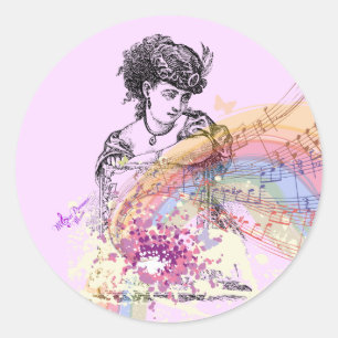 Victorian Lady PrettyPink Small Round Stickers