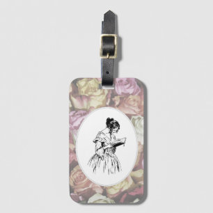 Victorian Lady Reading Luggage Tag