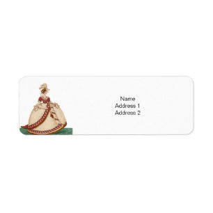 Victorian Lady Tan and Dark Pink Dress Feather Hat Return Address Label