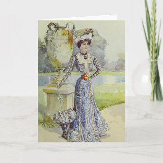 Victorian Lady–Vintage French Fashion – Aqua Dress Holiday Card