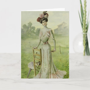 Victorian Lady–Vintage French Fashion–Green Dr Holiday Card