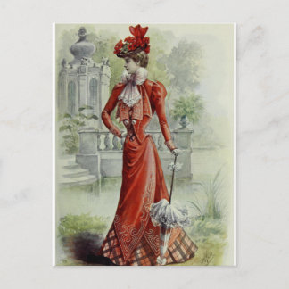 Victorian Lady – Vintage French Fashion – Red Dres Postcard