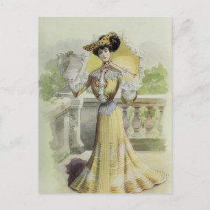 Victorian Lady–Vintage French Fashion-Yellow Dress Postcard