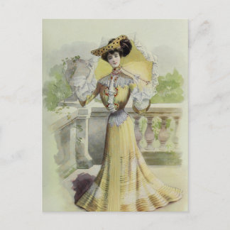 Victorian Lady–Vintage French Fashion-Yellow Dress Postcard