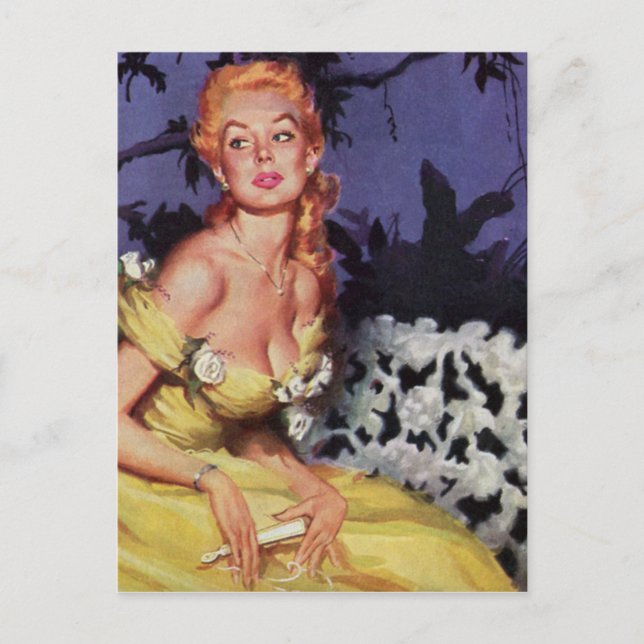 Victorian Lady Waiting on Bench Postcard (Front)