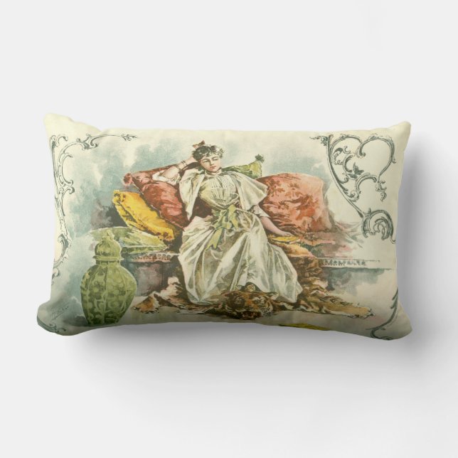 Victorian lady with book, from an 1891 magazine lumbar cushion (Front)