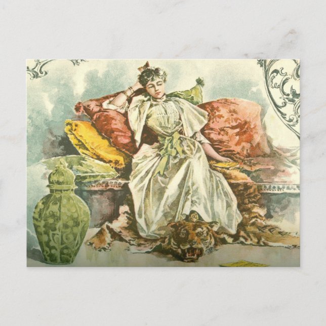 Victorian lady with book, from an 1891 magazine postcard (Front)