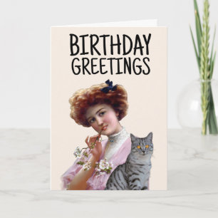 VICTORIAN LADY WITH CAT VINTAGE Greeting Card