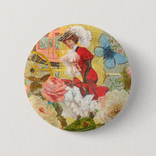 Victorian Lady Woman Elegant Rich Red Illustration 6 Cm Round Badge