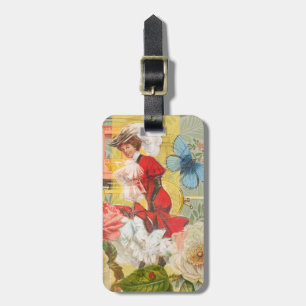 Victorian Lady Woman Elegant Rich Red Illustration Luggage Tag