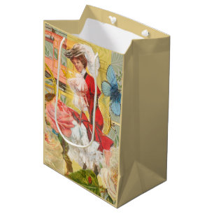 Victorian Lady Woman Elegant Rich Red Illustration Medium Gift Bag