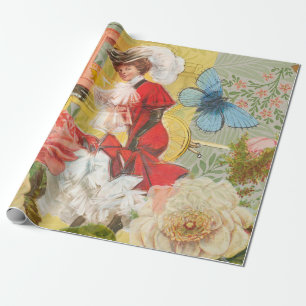 Victorian Lady Woman Elegant Rich Red Illustration Wrapping Paper