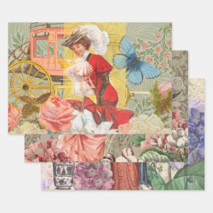 Victorian Lady Woman Elegant Rich Red Illustration Wrapping Paper Sheet