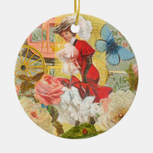 Victorian Lady Woman Fun Carriage Ceramic Ornament