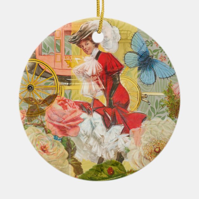 Victorian Lady Woman Fun Carriage Ceramic Ornament (Front)