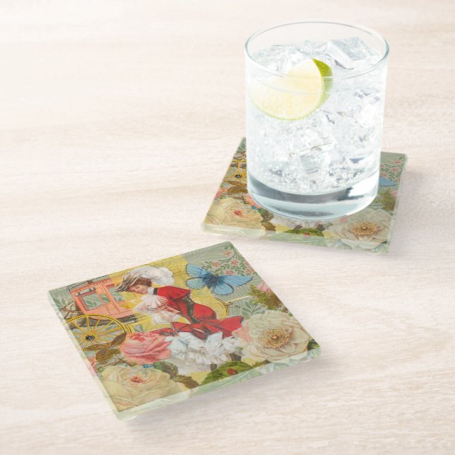 Victorian Lady Woman Fun Carriage Glass Coaster (Angled)