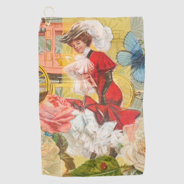 Victorian Lady Woman Fun Carriage Golf Towel (Front)
