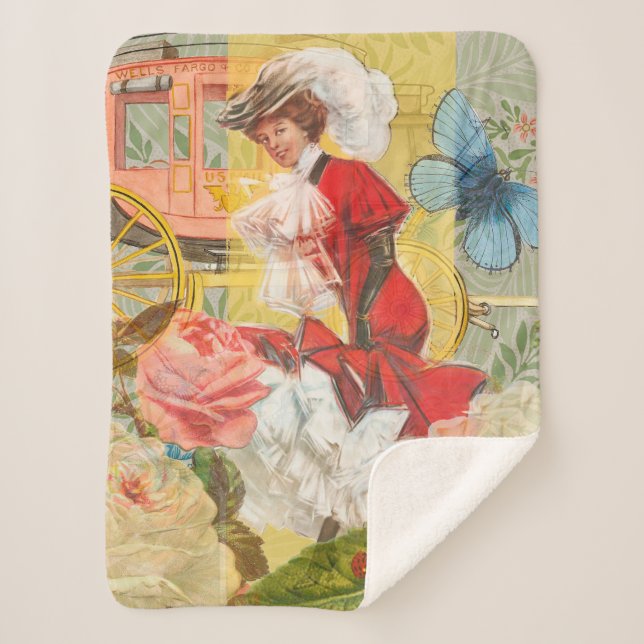 Victorian Lady Woman Fun Carriage Sherpa Blanket (Front)