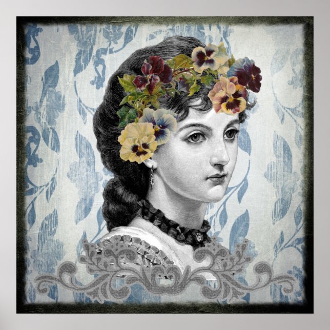 Victorian Lady Woman Pansies on Tapestry Poster (Front)