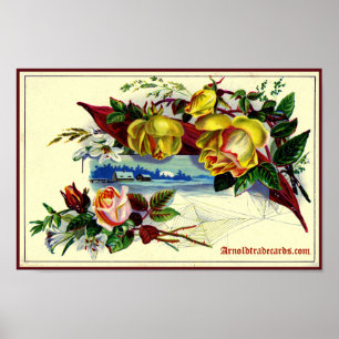 Victorian landscape with roses poster