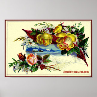 Victorian landscape with roses poster
