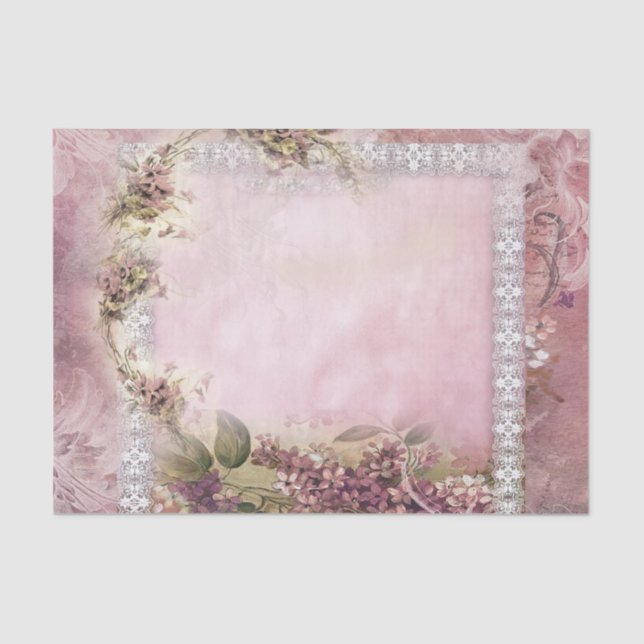 Victorian Lilacs w White Lace Frame lavender pink Tissue Paper (Front)