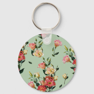 Victorian Lisianthus: Olive Floral Watercolor. Key Ring