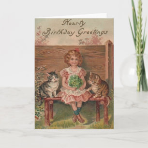 Victorian Little Girl and Kittens Birthday Card