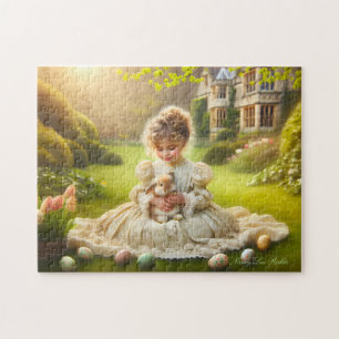 Victorian Little Girl with Bunny & Eggs Easter  Jigsaw Puzzle