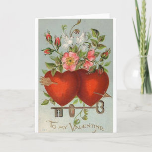 Victorian Locked Hearts Valentine's Day Card