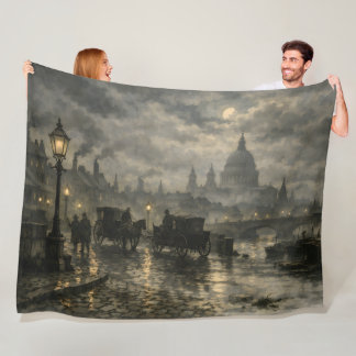 Victorian London Nightscape by BurnsInHell Fleece Blanket
