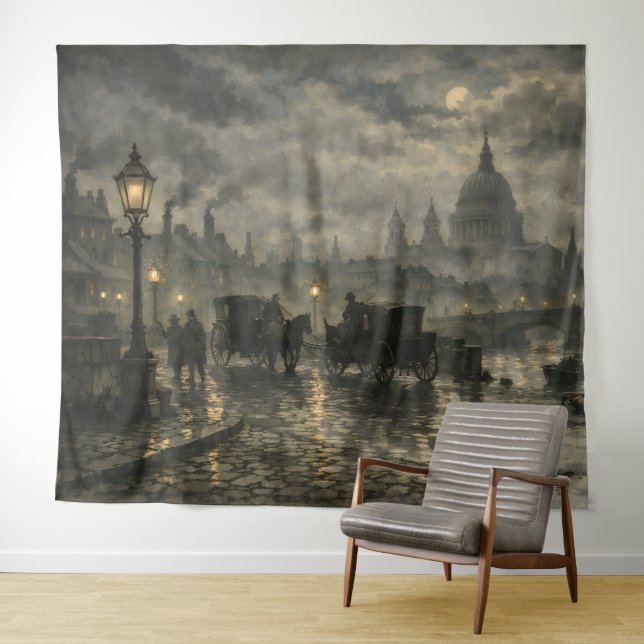 Victorian London Nightscape by BurnsInHell Tapestry (In Situ (Horizontal))