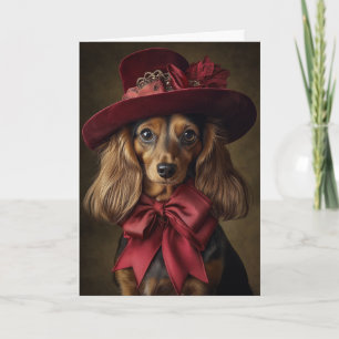 Victorian Long Haired Dachshund Christmas Holiday Card