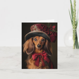 Victorian Long Haired Dachshund Christmas Holiday Card