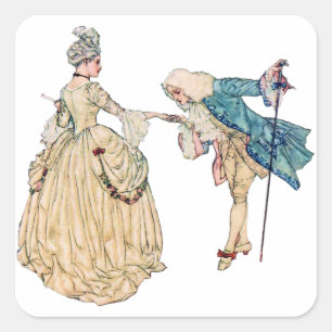 Victorian Lord And Lady Illustration Square Sticker