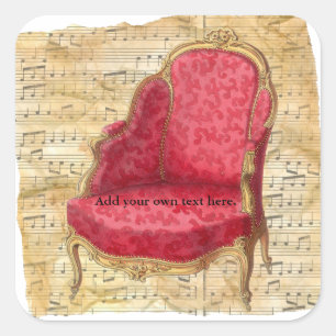 Victorian Lounge Chair Musical Score Background 1 Square Sticker