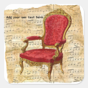 Victorian Lounge Chair Musical Score Background 2 Square Sticker