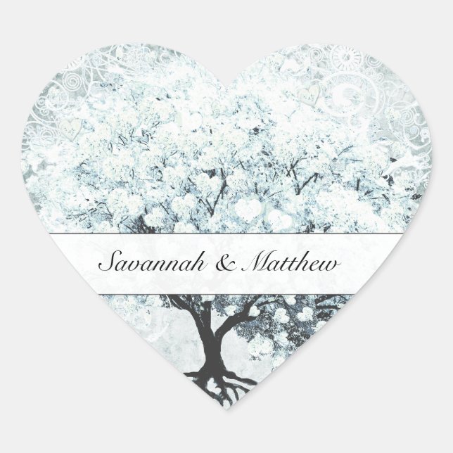 Victorian Love Bird Blue Damask Heart Leaf Tree Sticker (Front)