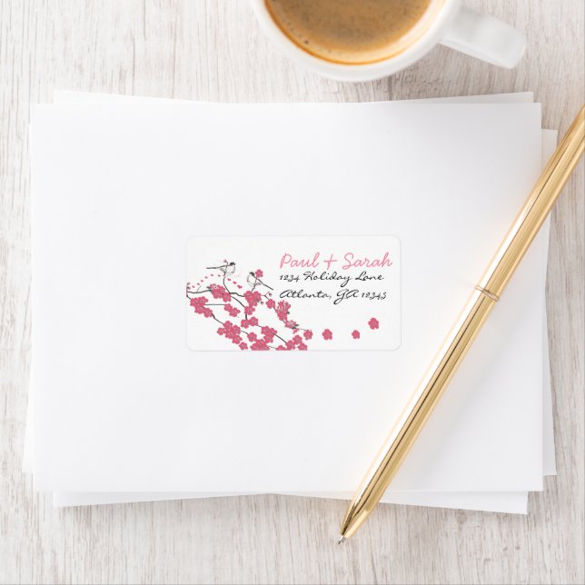 Victorian Love Bird Cherry Blossoms Wedding RSVP Label (Insitu)