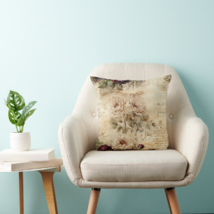 Victorian Love Letter Floral Parchment Cushion