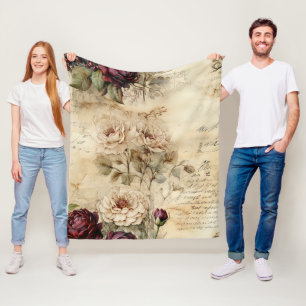 Victorian Love Letter Floral Parchment Fleece Blanket